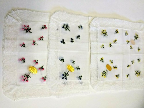 Cotton Swiss schiffli embroidery ladies handkerchiefs lace around set of 6 or 12 - Picture 21 of 66