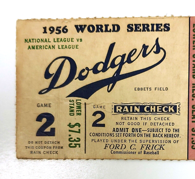 1956 MLB World Series Game 2 Ticket Stub Dodgers vs Yankees