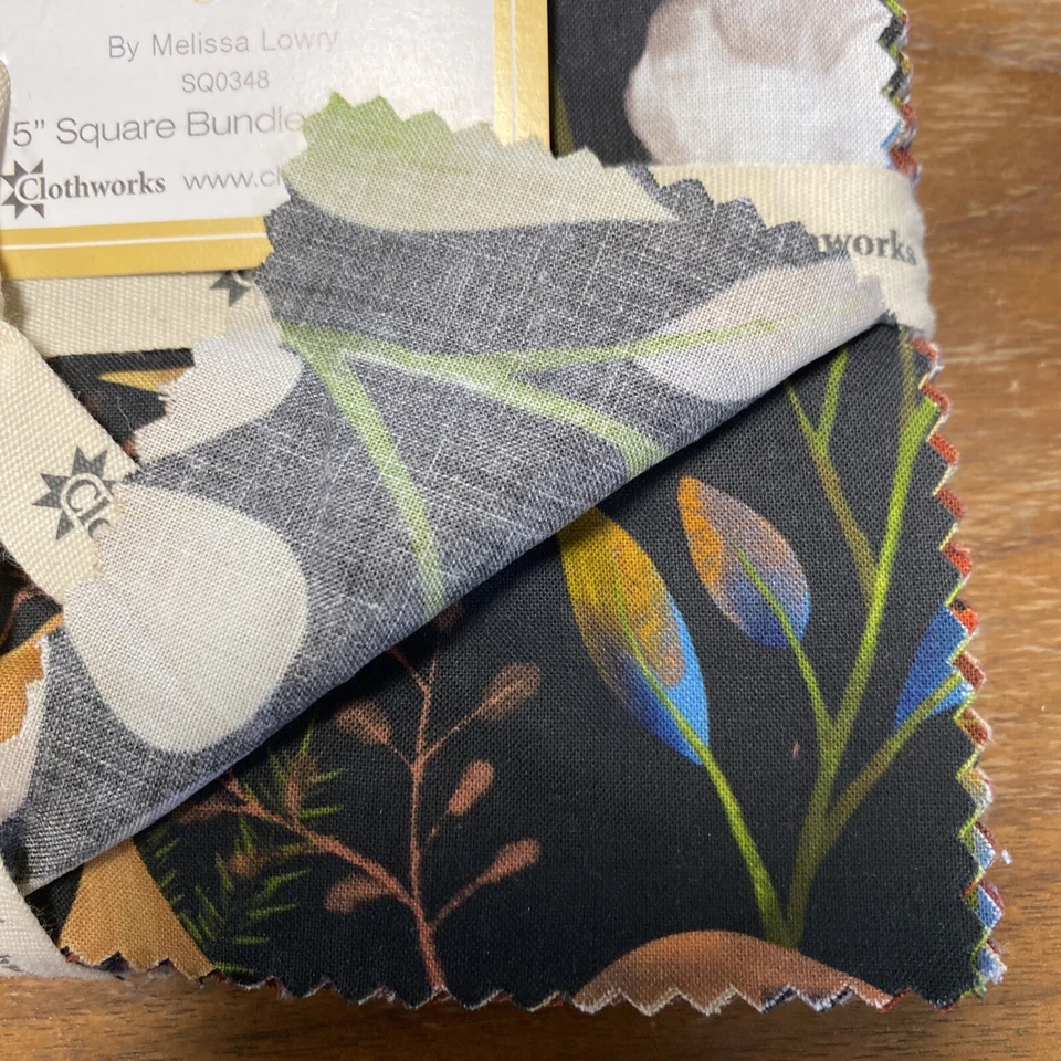 HTF Midnight Flora Fabric 42 Pcs 5" Charms Melissa Lowry SQ0348 Clothworks - Image 2 of 4