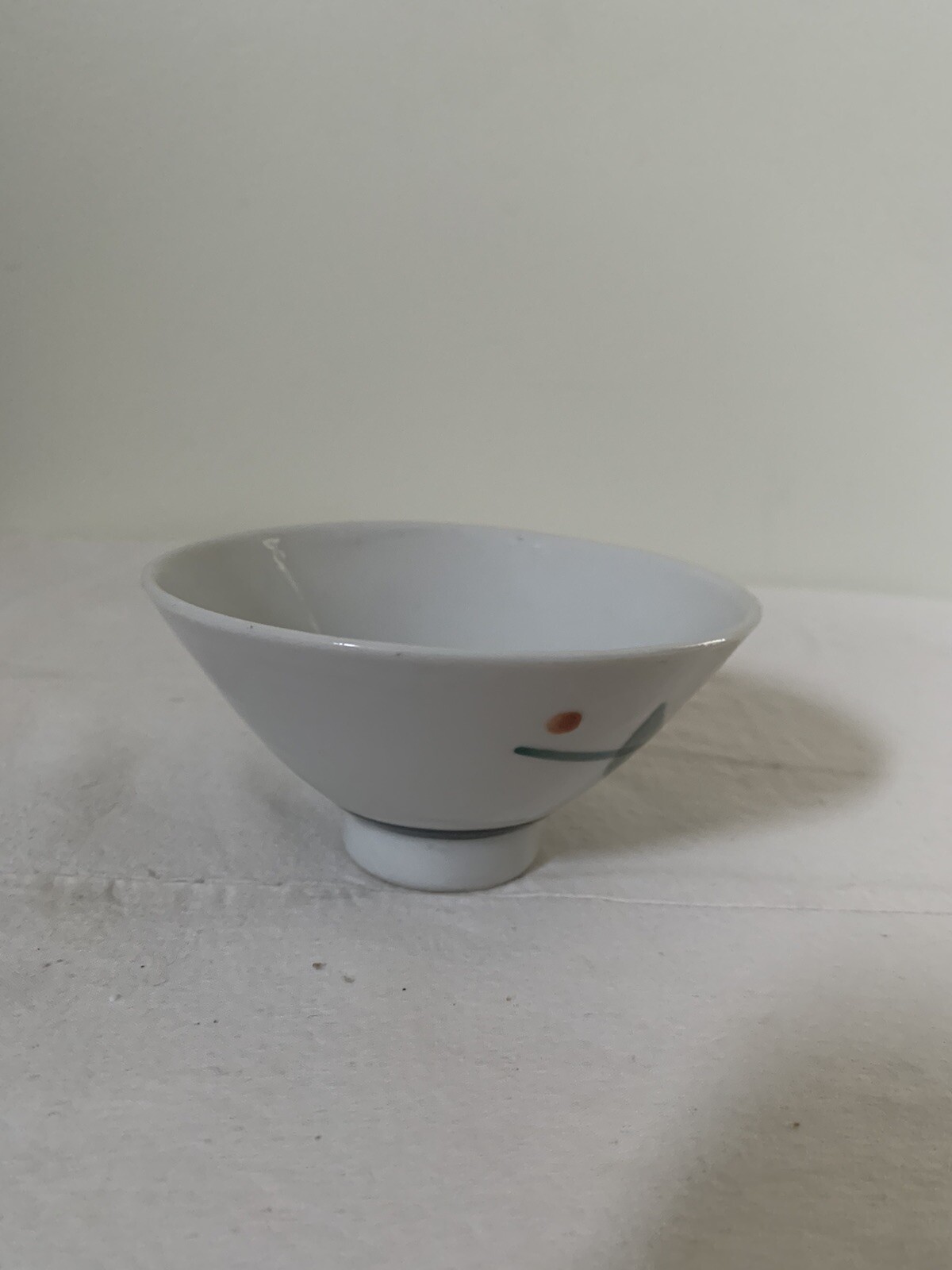 Japanese Rice Noodle Bowl 4.5" Wide Porcelain Leaf Geometric Pattern Vintage