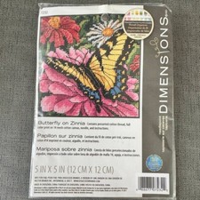 NEW Cross Stitch Kit Butterfly on Zinnia 12 12 cm Dimensions