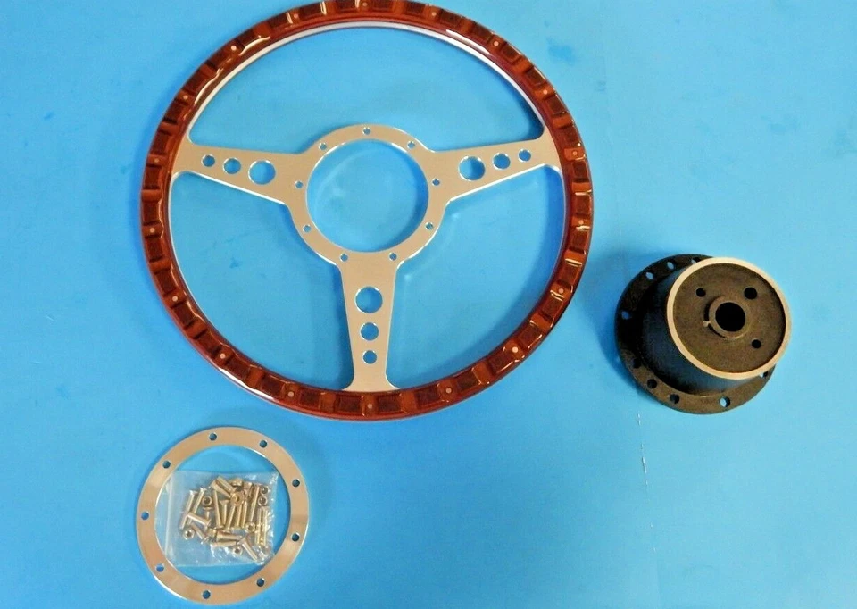 New 13" Wood Steering Wheel and Adaptor for MGB 1970-76 MG Midget 1970-77  - Image 3 of 4