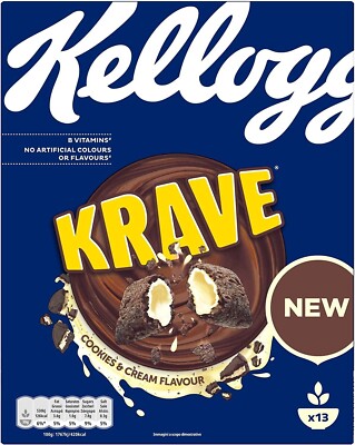 Kellogg's Krave Cookies & Cream Flavour Kakao-Cerealien Gefüllt mit Creme 410g