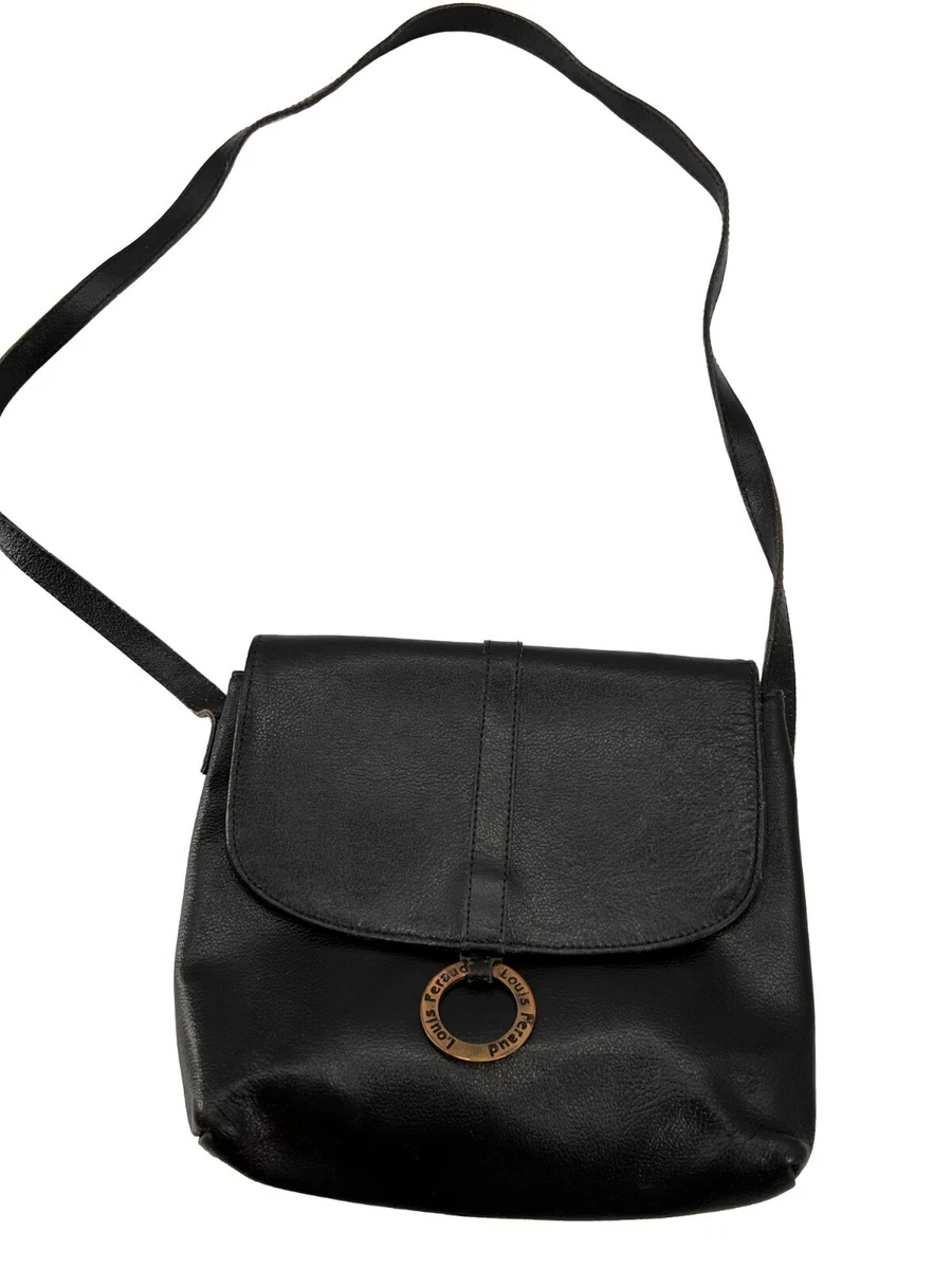 Vintage Louis Feraud Paris Black Leather Flap Crossbody Shoulder Bag Ring  Detail