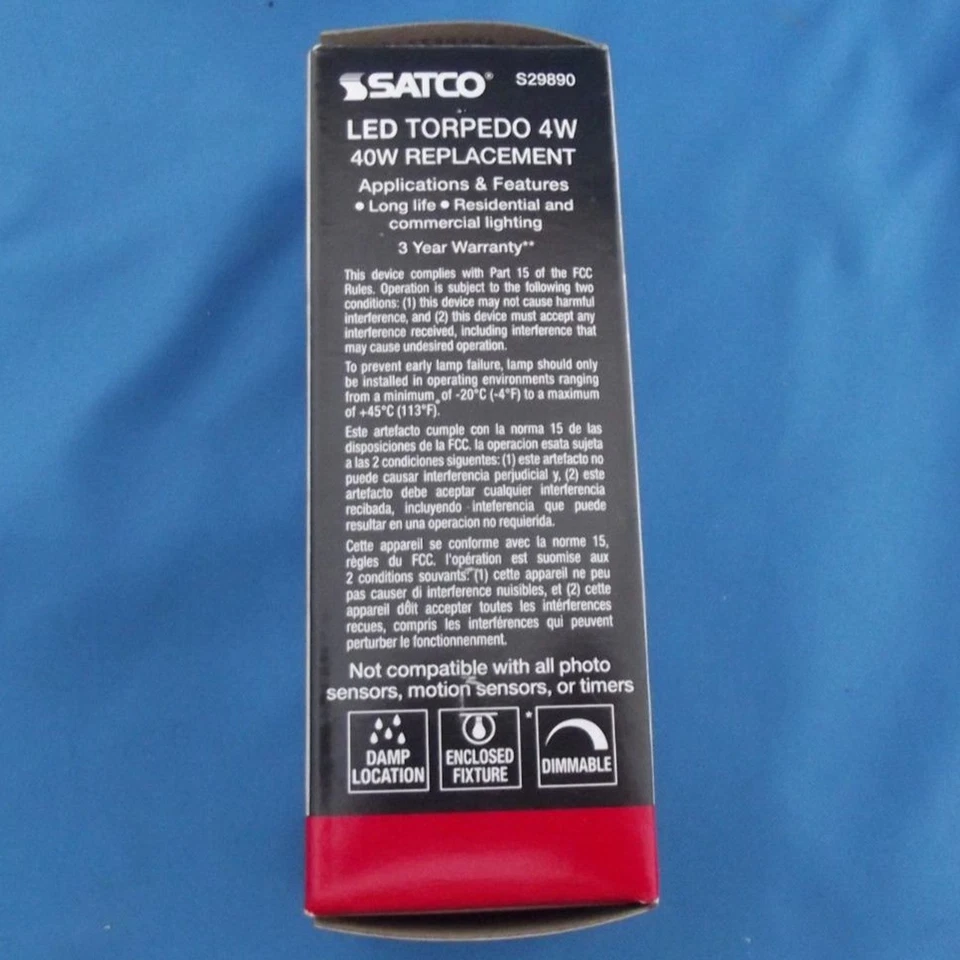 Satco S29890, 4W B11 LED; Clear; Candelabra base; 3000K; 350 Lumens; 120V - Image 3 of 4