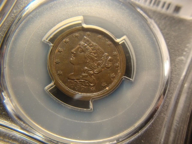 1857 PCGS AU 58 Braided Hair Head Half Cent Nice Coin PCGS SLABZ - Image 3 of 4