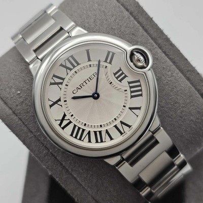 Cartier W69011Z4 Ballon Bleu 36mm Silver Guilloche Roman Dial Quartz Watch