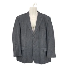 Stafford Blazer Mens 48R Gray Wool Sport Coat Classic Check Pattern Jacket Large