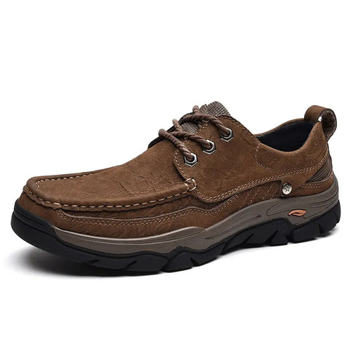 Men Genuine Leather Shoes Flats Non-slip Hiking Leisure Driving Outdoor Sneakers - Picture 17 of 28