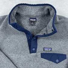 Patagonia Synchilla Snap-T Fleece Pullover Grey Navy Blue Kids Large 12 65572