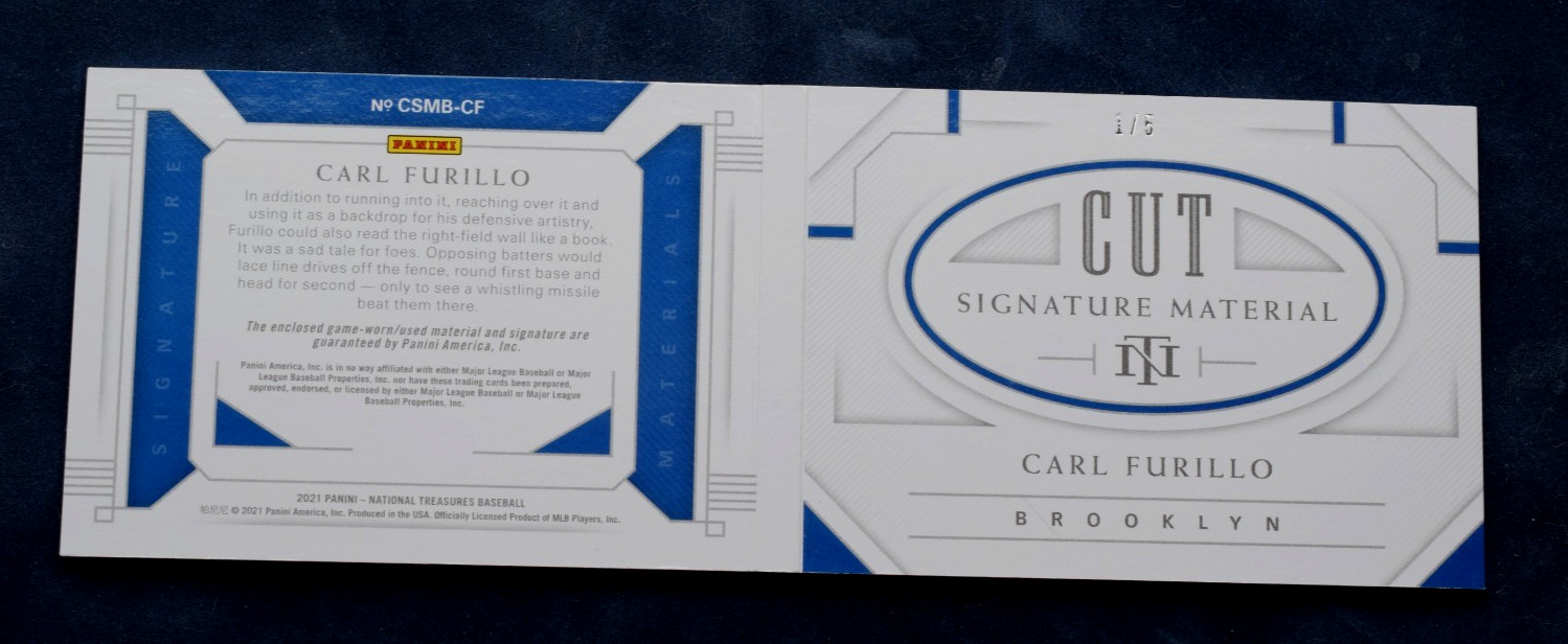 Carl Furillo 2021 National Treasures Cut Signature Material auto booklet 1/5 view 2