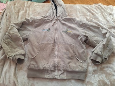 Vintage Destinations Workwear Canvas Hooded Jacket Mens Large Distressed Quilted