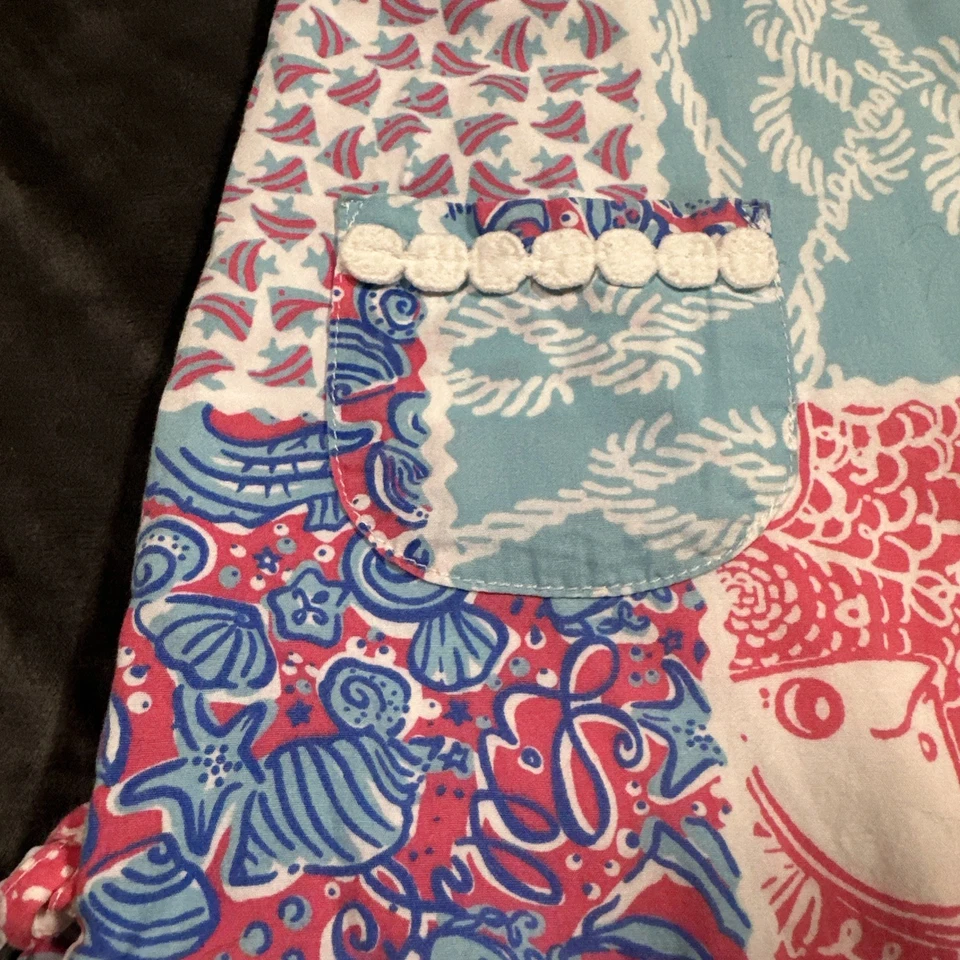 LILLY PULITZER Shift платье синий розовый рыбы и ракушки девочек размер 2T - Изображение 4 из 4