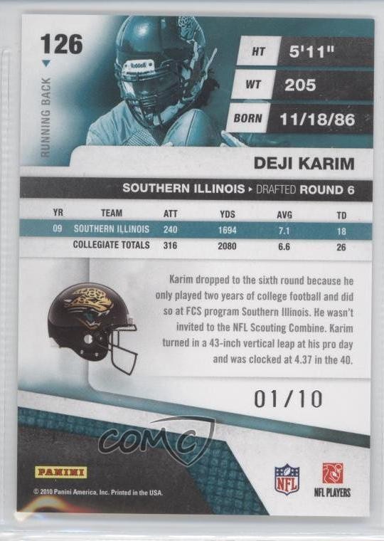2010 Panini Absolute Memorabilia Spectrum Gold 1/10 Deji Karim Rookie RC 0b2