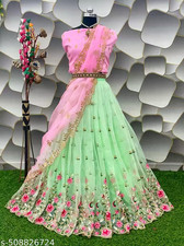 Women's New Designer Embroidered Net Semi-Stitched Lehenga with Unstiched Blouse