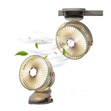 Desk Fan Clip On with Lights USB Rechargeable 2400mAh 5 Level Speed Air Flow ...