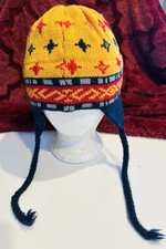 Vermont Originals Retro Knit Wool Ski Beanie Winter Hat Nordic Yellow Navy Vtg