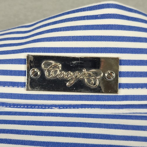 Coogi Luxe Shirt Mens Medium Blue White Striped Button Up Embroidered Logo - Picture 13 of 14