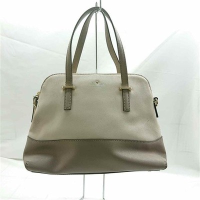 Kate Spade Two-Tone Handbag Beige Leather Gold Tone Hardware