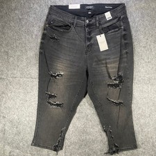 Judy Blue Capri Jeans Womens 18W Black High Waist Skinny Fit Distressed NWT 34x1