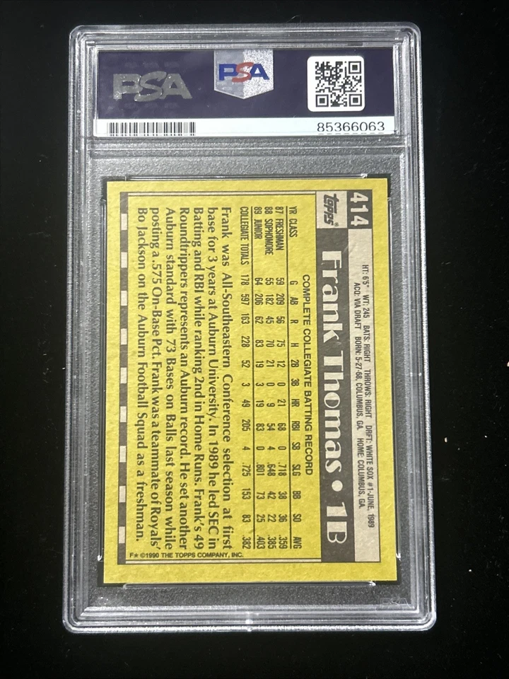 Frank Thomas HOF White Sox Signed 1990 Topps #414 RC Rookie PSA/DNA AUTO - Image 2 of 2