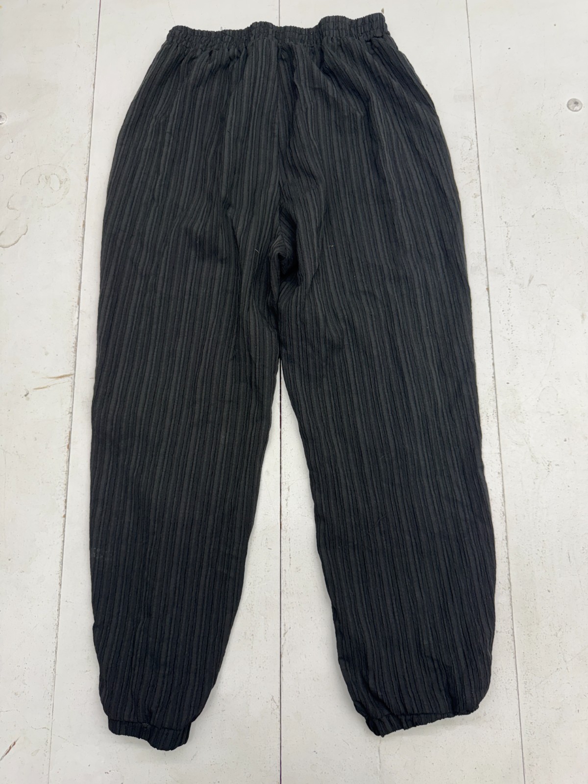 Shein Solid Black Striped Drawstring Cuffed Leg P… - image 2