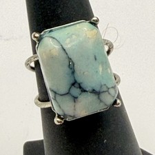 Silver Tone Turquoise Style Ring Double Band Size 6.75 Boho