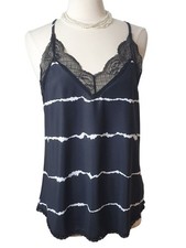 Womens Cami M Black White Lace Trim Camisole Top Layer Shell Medium