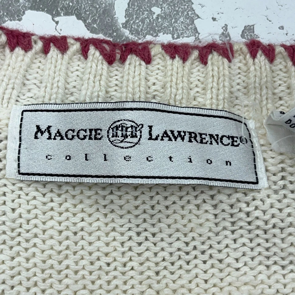 Винтажный женский свитер Maggie Lawrence большой белый розовый кардиган в горошек - Изображение 4 из 4