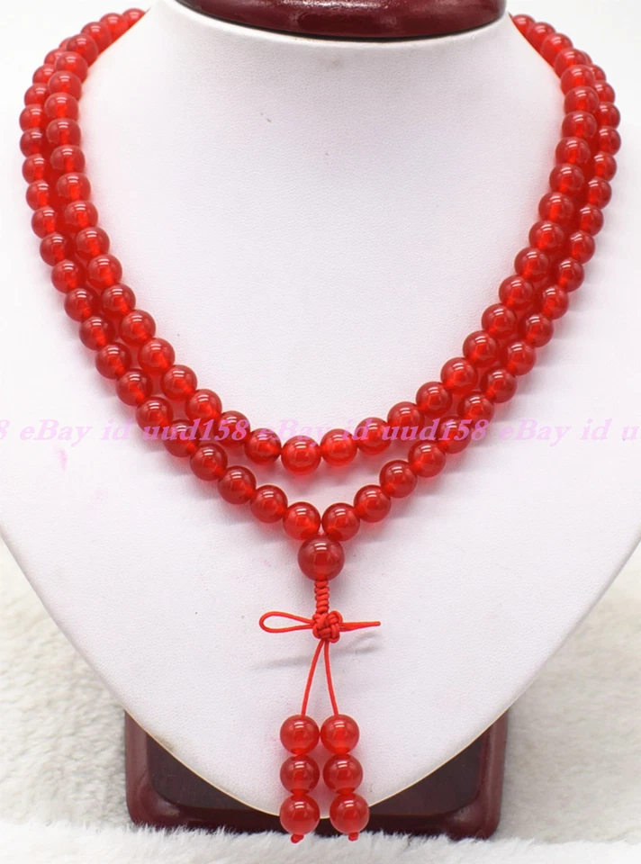 天然红色玉髓西藏佛教 108 祈祷珠玛拉项链 — 第 4/4 张图片