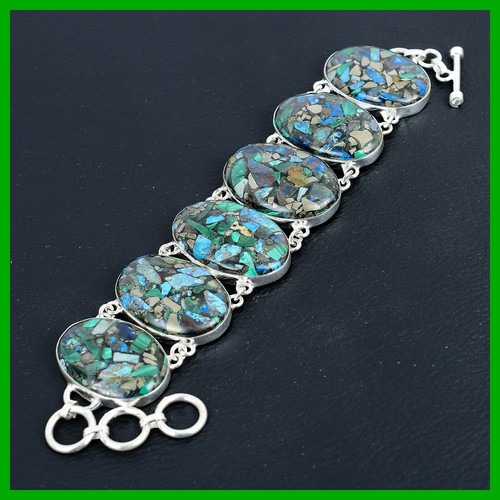 Mothers day Deal Copper Azurite Malachite Stone Chain Bracelet Sterling Silver - Picture 5 of 6