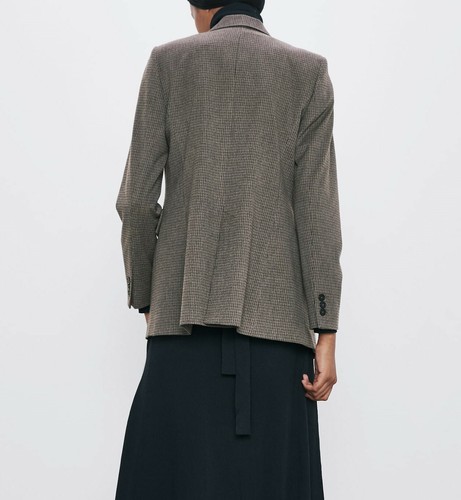 ZARA BROWN & GREY DOUBLE-BREASTED CHECK BLAZER SIZE M - Picture 6 of 12