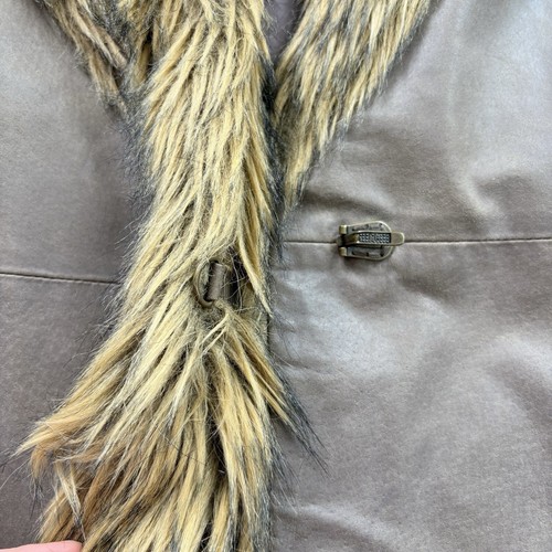 VTG Newport News Leather Coat Women XL Faux Fur Trim Penny Lane Y2K Easy Style - Picture 8 of 13