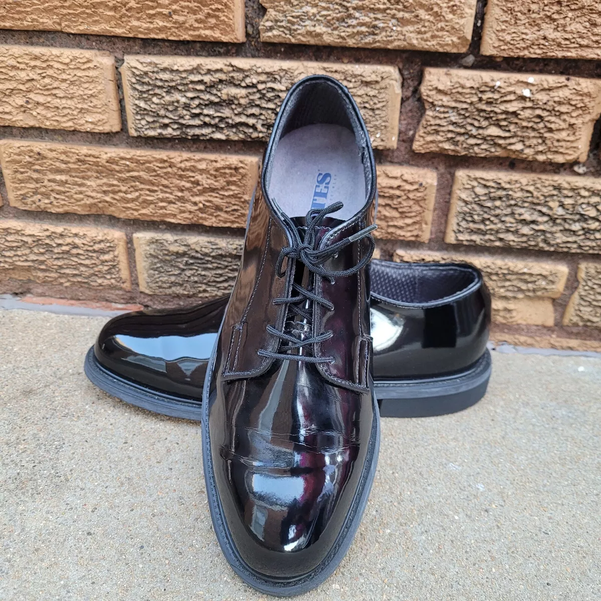 Bates Black High Gloss Duty Oxford Dress Shoes Vibram Sole Men s