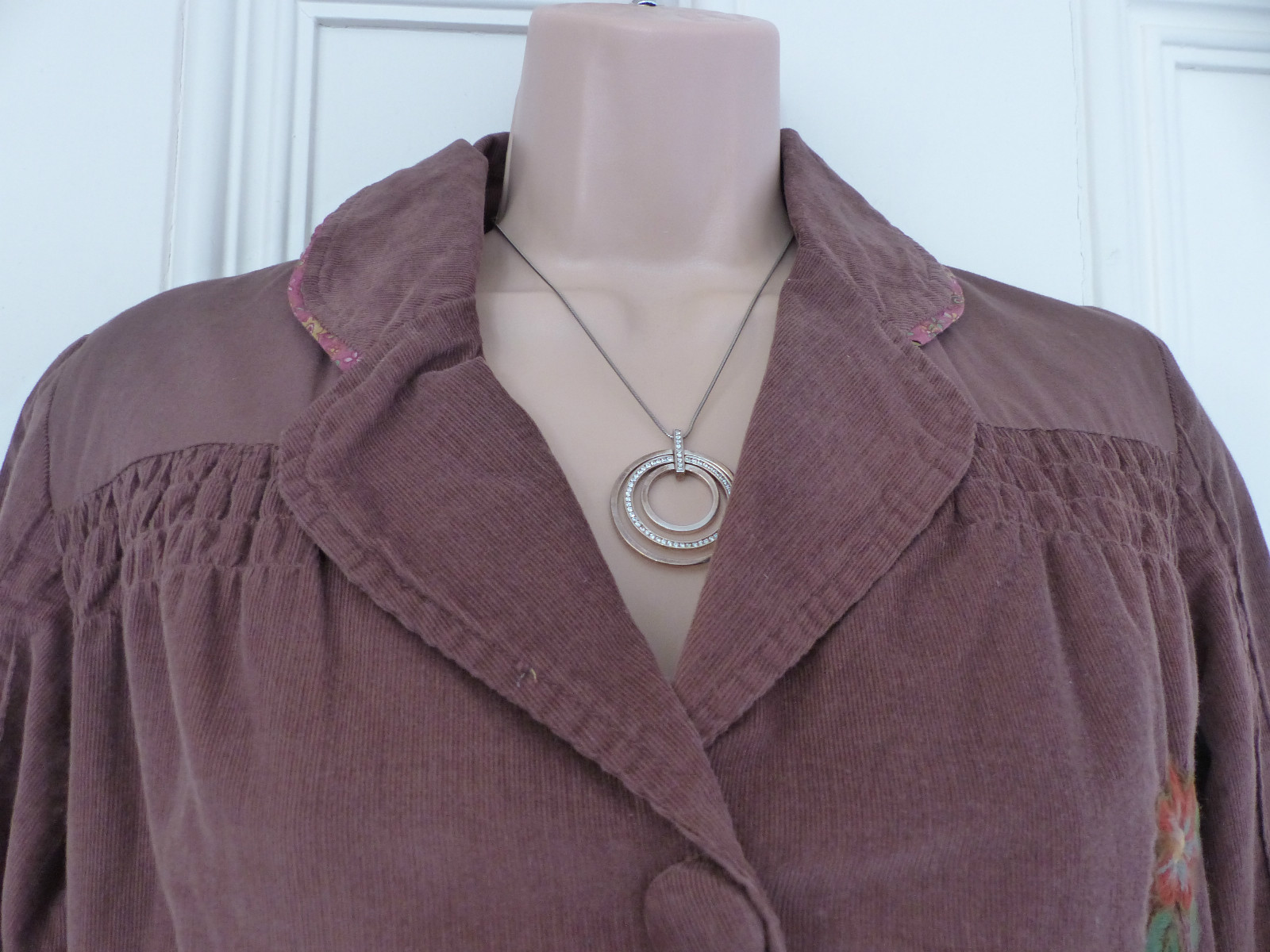 ALTRA Graziosa giacca in velluto a coste marrone ricamata di Solola UK 10