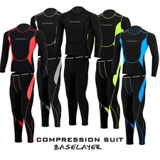Mens Compression Sports Activewear Suit Cycling Base Layer Tops Under Tights