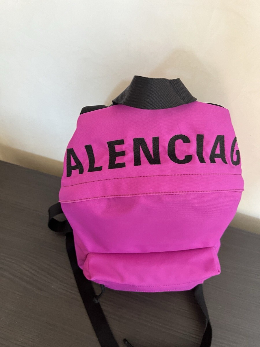 Balenciaga Logo Wheel Sport Nylon Pink Fuchsia Black Backpack New