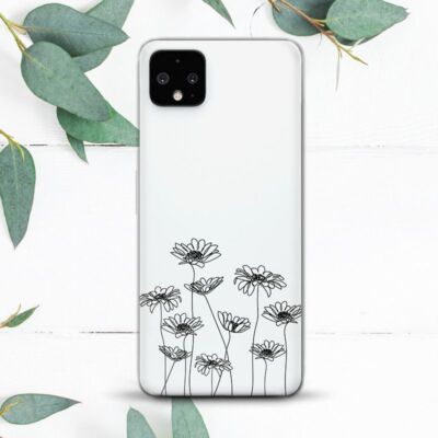 Line Art Black Floral Minimalist Case For Google Pixel 2 3 3a 4 4a 5 6 7 8 XL