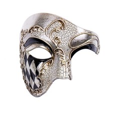 Silver Venetian Phantom Half Face Mask for Masquerade Ball Costume
