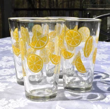 Lemonade Pint Glasses Vtg Libbey Lemon Slices Tea Set of 4 Summer Sipping Sun
