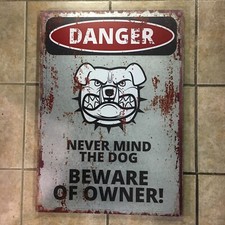 Large Metal Warning Sign Danger Beware Of Owner Bulldog Guard Dog Galvanized
