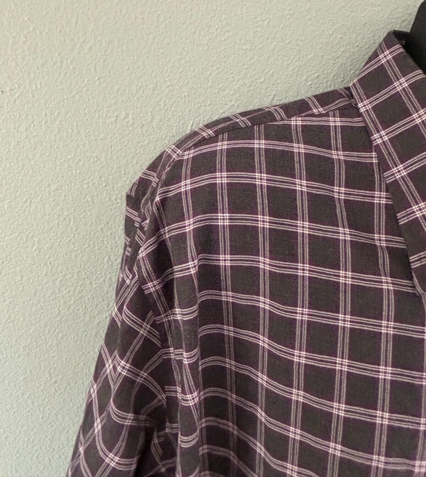 Camisa de vestir Scott Barber gris/púrpura/blanco a cuadros manga larga abotonada nueva con etiquetas Foto 4 de 4