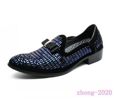 Men's Business Dress Shoes Rhinestone Round Toe Bow Loafers Slip On Flats Casual