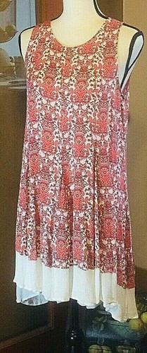 Altar'd State Red Ivory Artsy Boho Sleeveless hi low tank keyhole back dress S - Picture 5 of 11