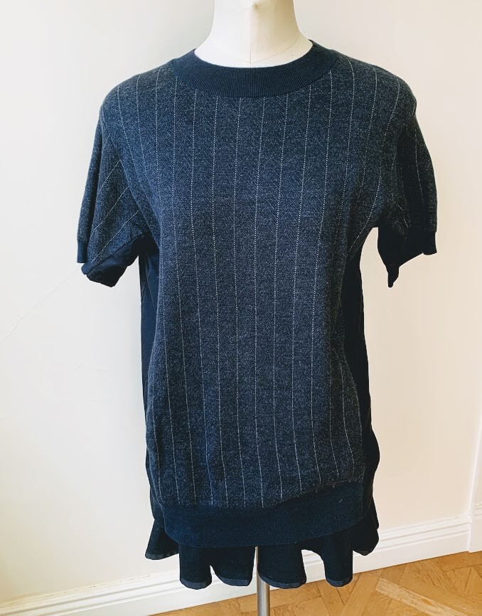Sacai Unique Long Sweater /Dress with Skirt  Grayish Stripe Short Sleeve image 2