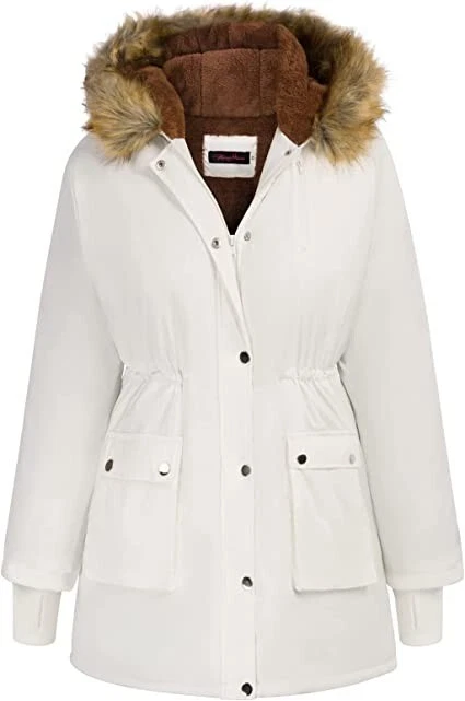 Hanna Nikole Womens Hooded Warm Winter Coats Faux Fur Lined Jacket- White,  24W | eBay