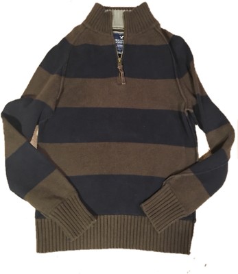 AMERICAN  EAGLE  American Eagle Outfitters Brown Blue Fleece Pullover 1/4 Zip
