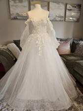 Princess Beaded Wedding Dresses Puff Long Sleeve Appliques Bridal Gown Plus Size