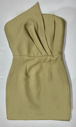 Elliatt Veida Strapless Fitted Mini Dress NWT Olive Asymmetric Pleated Bodice S - Picture 6 of 13
