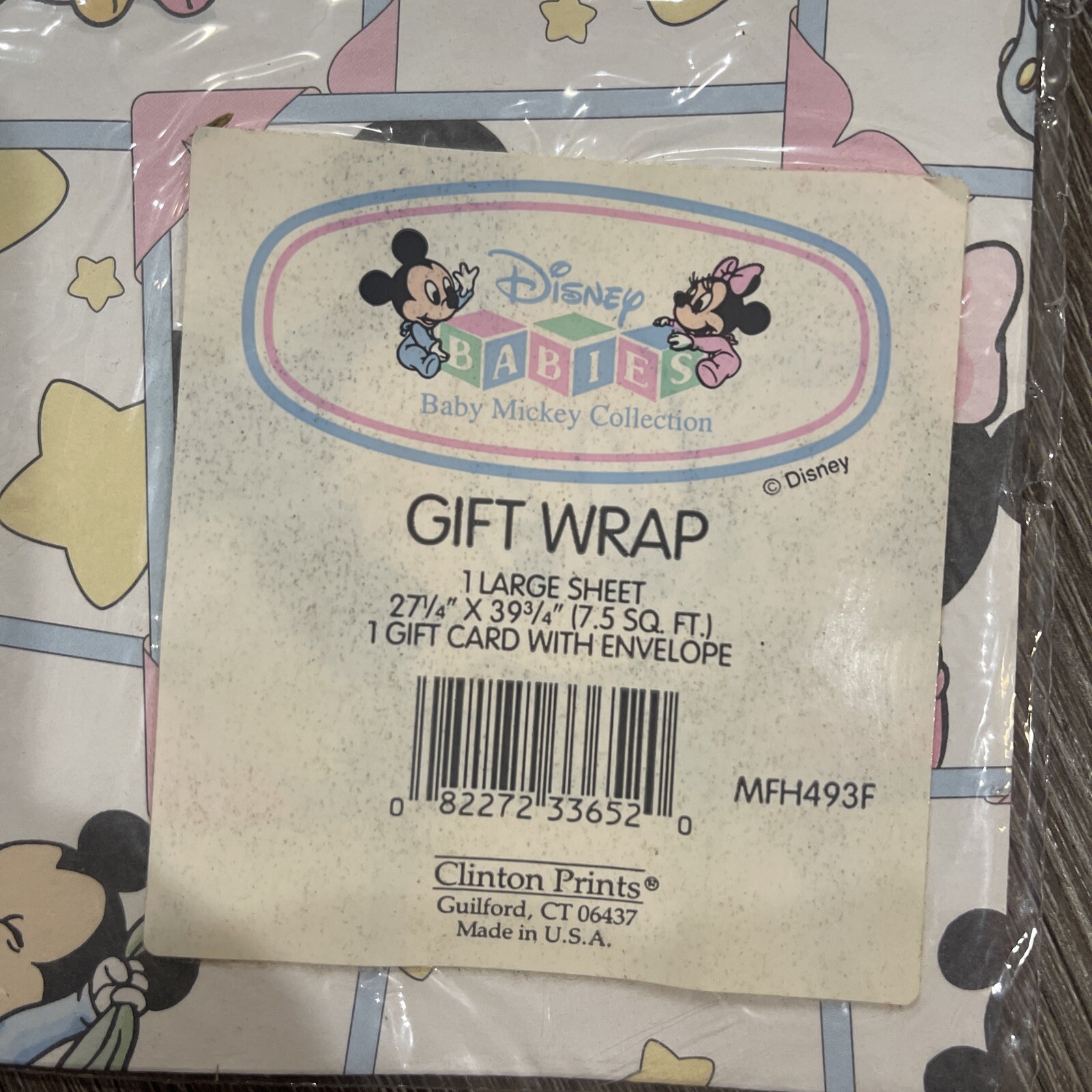 New Vintage Disney Mickey Minnie Stars Baby Shower Gift Wrapping Paper Card